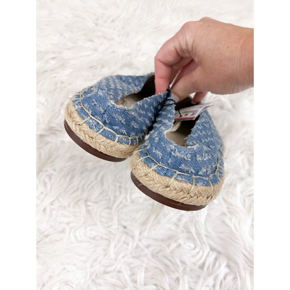 Zara Trafaluc Chambray Denim Slip On Espadrille Mule Pointed Toe Flats 6.5 NEW - Picture 3 of 4